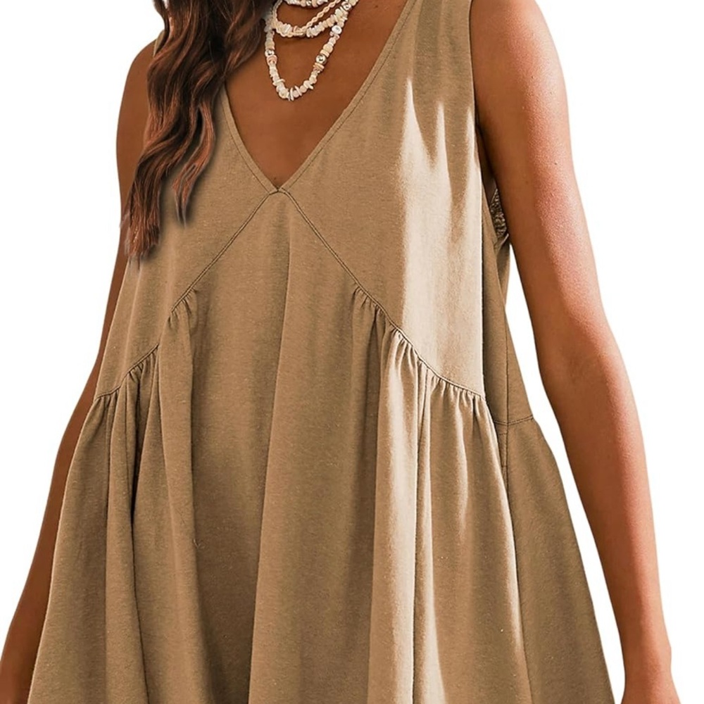 Womens Summer Sleeveless Mini Dress Casual Loose V Neck Sundress with Pockets